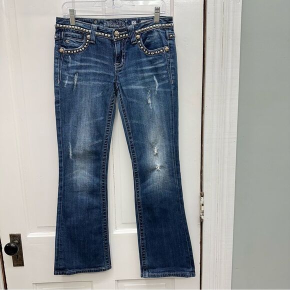 Miss Me Denim - Miss Me thick stitch distressed boot cut denim jeans women's 27 x 31 jewels gems